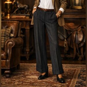 J.Crew Wool Blend‎ Pinstripe Wide Leg Cuffed Trousers Size 2